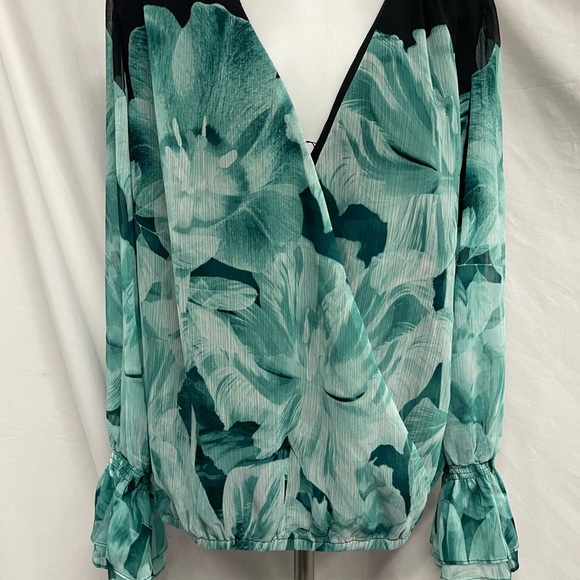 Floral V-Neck Blouse - Teal - Picture 1 of 6